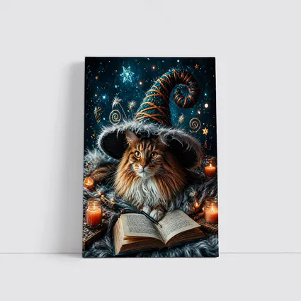 Maine Coon Wizard Cat Stars Candles