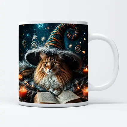 Maine Coon Wizard Cat Stars Candles