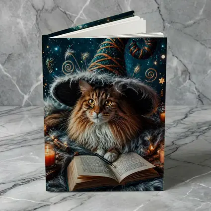Maine Coon Wizard Cat Stars Candles
