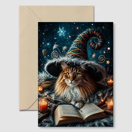 Maine Coon Wizard Cat Stars Candles