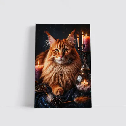 Maine Coon Cat Mystic Candles Crystal Setting