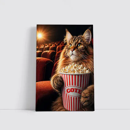 Maine Coon Cat Watching Movie With Popcorn