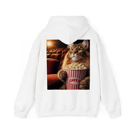 Maine Coon Cat Watching Movie With Popcorn