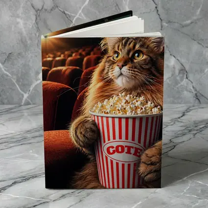 Maine Coon Cat Watching Movie With Popcorn