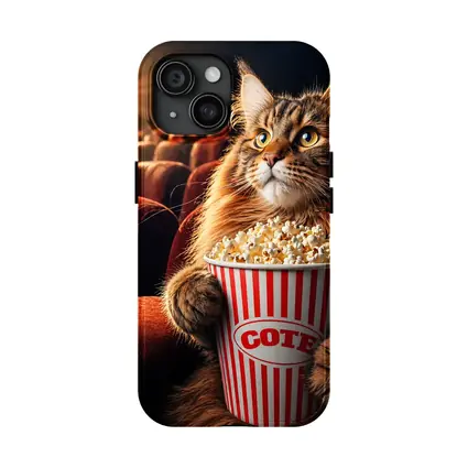 Maine Coon Cat Watching Movie With Popcorn