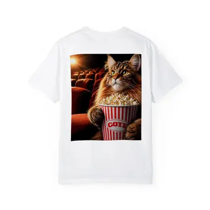 Maine Coon Cat Watching Movie With Popcorn