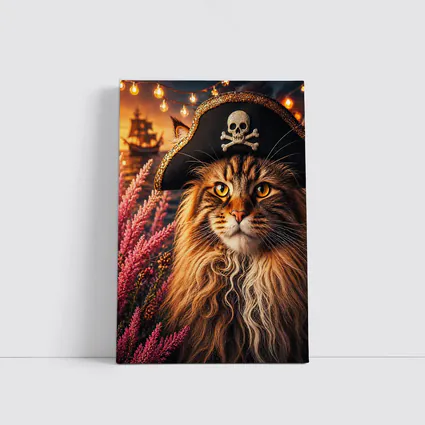 Maine Coon Pirate Cat Sunset Ship Scene