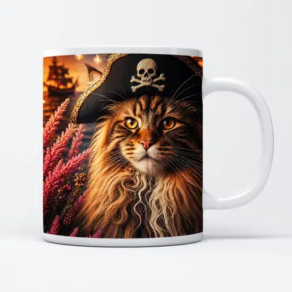 Maine Coon Pirate Cat Sunset Ship Scene