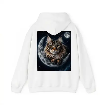 Maine Coon Cat Resting On Crescent Moon