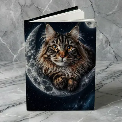 Maine Coon Cat Resting On Crescent Moon