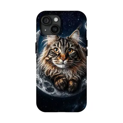 Maine Coon Cat Resting On Crescent Moon