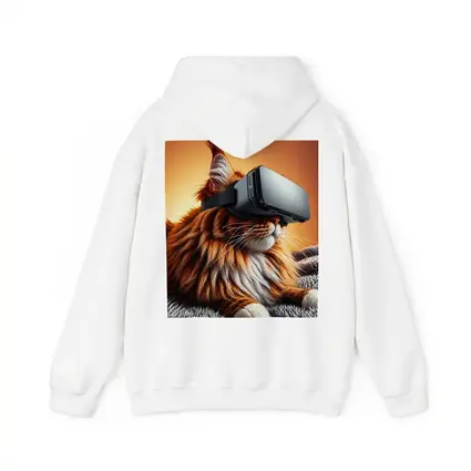 Maine Coon Cat Wearing VR Headset Orange Background