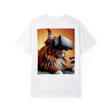 Maine Coon Cat Wearing VR Headset Orange Background