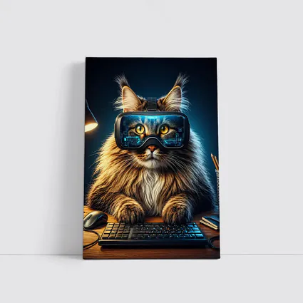 Maine Coon Cat Wearing VR Headset Gaming