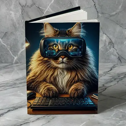 Maine Coon Cat Wearing VR Headset Gaming