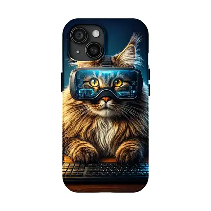 Maine Coon Cat Wearing VR Headset Gaming