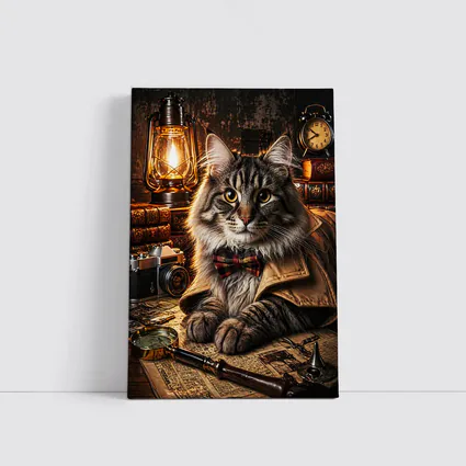 Maine Coon Detective Cat Vintage Study