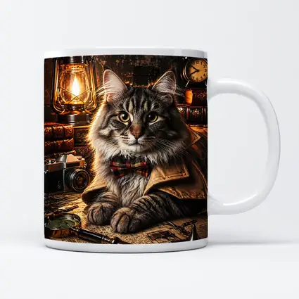 Maine Coon Detective Cat Vintage Study