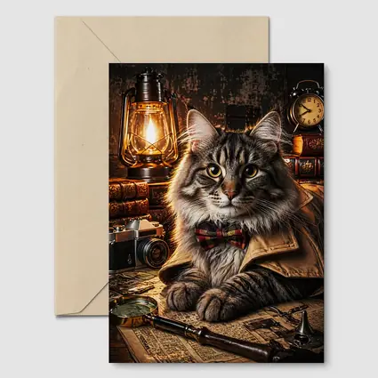 Maine Coon Detective Cat Vintage Study