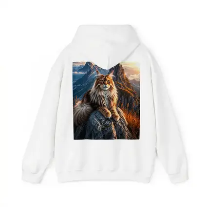 Maine Coon Cat Sitting On Mountain Peak