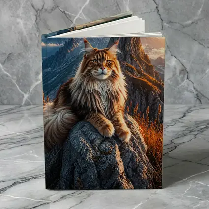Maine Coon Cat Sitting On Mountain Peak