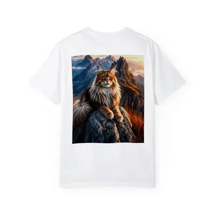 Maine Coon Cat Sitting On Mountain Peak