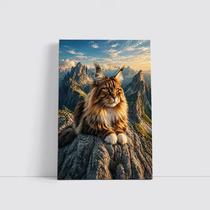 Maine Coon Cat Sitting On Mountain Summit