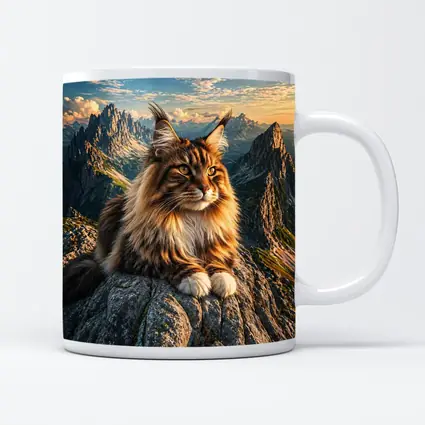 Maine Coon Cat Sitting On Mountain Summit