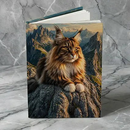 Maine Coon Cat Sitting On Mountain Summit