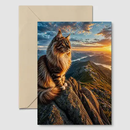 Maine Coon Cat Mountain Summit Sunset View