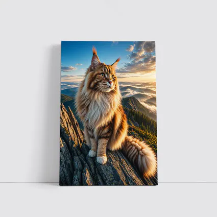 Maine Coon Cat on Mountain Summit Sunset
