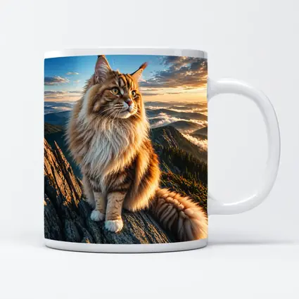 Maine Coon Cat on Mountain Summit Sunset