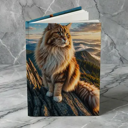 Maine Coon Cat on Mountain Summit Sunset