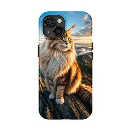Maine Coon Cat on Mountain Summit Sunset