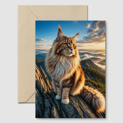 Maine Coon Cat on Mountain Summit Sunset