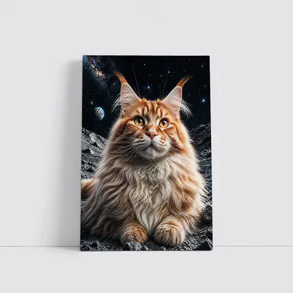 Maine Coon Cat Sitting On Moon Stars