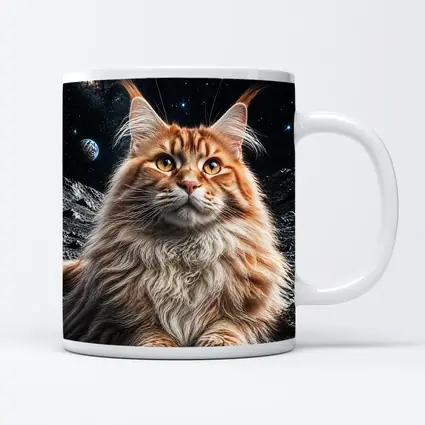 Maine Coon Cat Sitting On Moon Stars