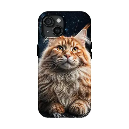 Maine Coon Cat Sitting On Moon Stars