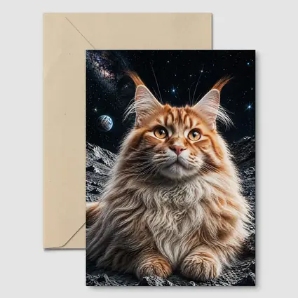 Maine Coon Cat Sitting On Moon Stars