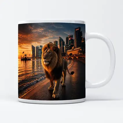 Lion Walking City Waterfront At Sunset
