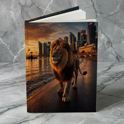 Lion Walking City Waterfront At Sunset