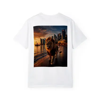 Lion Walking City Waterfront At Sunset