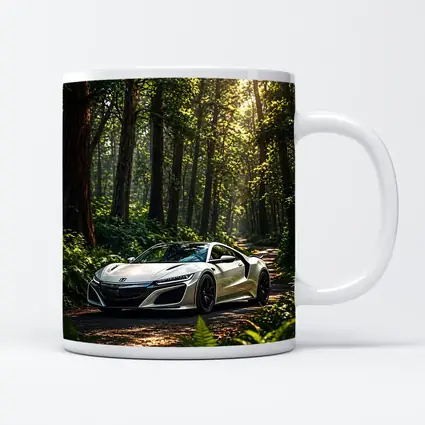 White Honda NSX Parked in Sunlit Forest