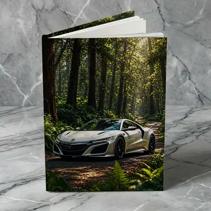 White Honda NSX Parked in Sunlit Forest