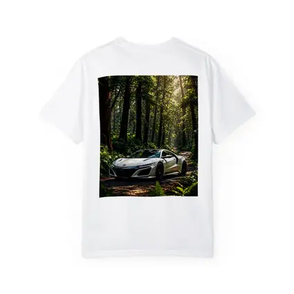 White Honda NSX Parked in Sunlit Forest