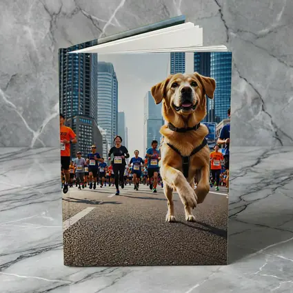 Golden Retriever Running City Marathon Race