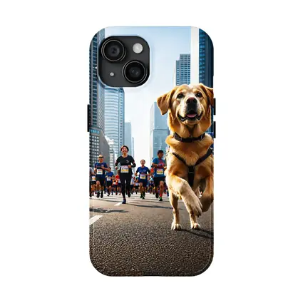 Golden Retriever Running City Marathon Race