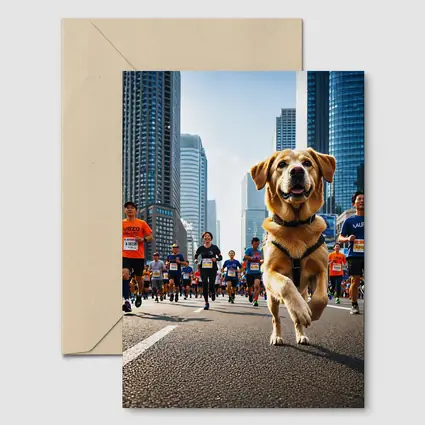 Golden Retriever Running City Marathon Race