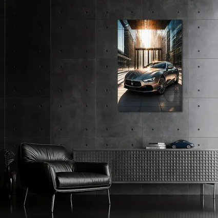 Maserati Ghibli Gray Sedan Glass Building