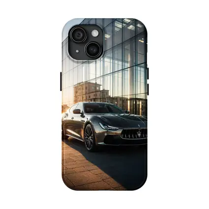 Maserati Ghibli Gray Glass Building Sunset